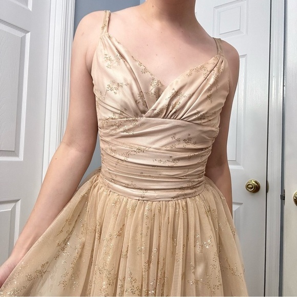 Vintage Gunne Sax Dress Long Formal Prom Tulle Gold Glitter Princess Extra Small - Picture 3 of 8